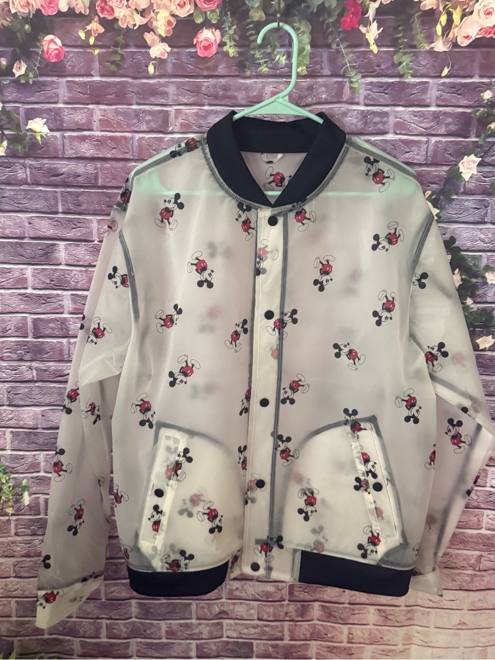 Disney Parks Rain Jacket Large with Black Trim and Mickey Print rare sold out